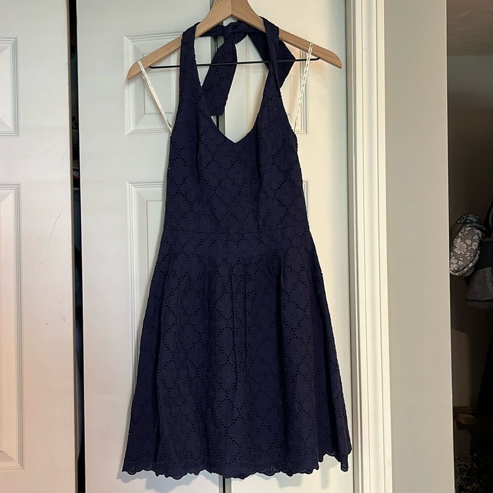 Eyelet halter mini dress